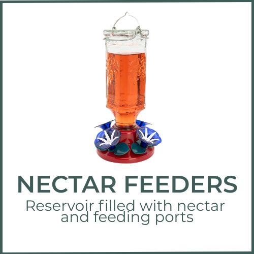 Nectar Feeders - Reservoir filled with nectar and feeding ports.